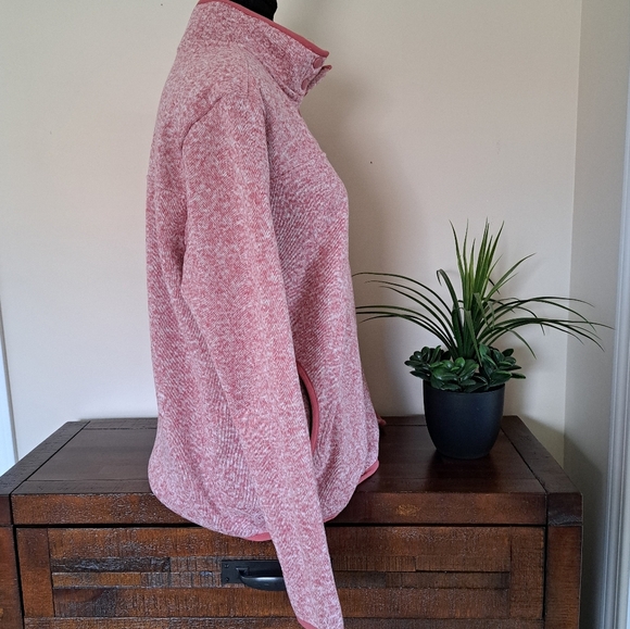 Eddie Bauer Fleece Pink Snap Button Mock Neck Sweatshirt Size Large - Picture 2 of 12